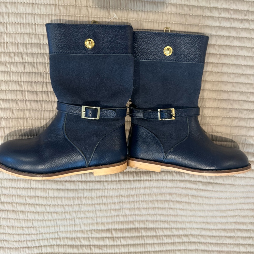 Janie and Jack Navy Leather Ankle Boots with Gold Accents- size Toddler 7